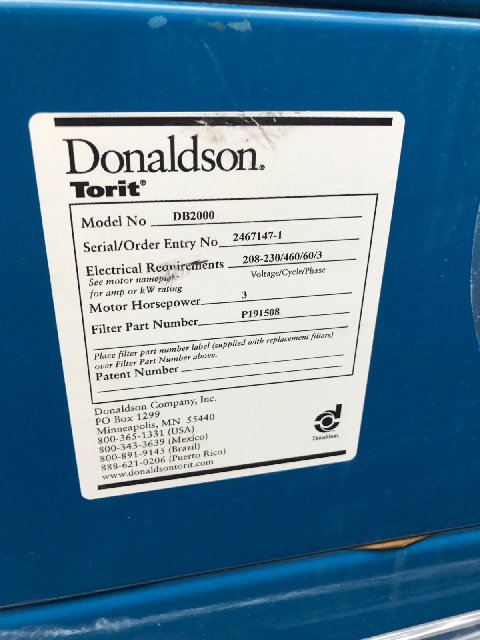Donaldson Torit DB-2000 (2,000 CFM) Used Downdraft Bench -5108
