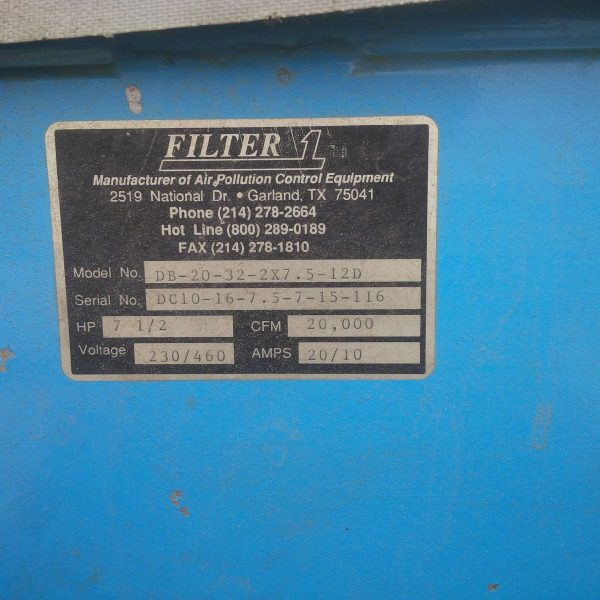 Filter One Backdraft Booth DB-20-64-2-7.5-12D-8H (20,000 CFM) Used Cartridge Dust Collector-5139
