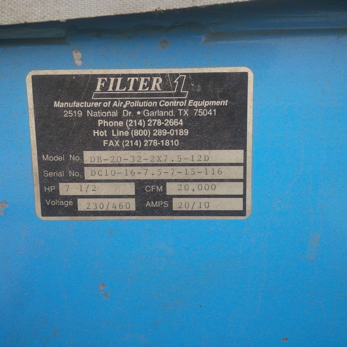 SOLD Filter One Backdraft Booth DB-20-64-2-7.5-12D-8H (60,000 CFM) Used Cartridge Dust Collectors-5193 SOLD Filter One Backdraft Booth DB-20-64-2-7.5-12D-8H (60,000 CFM) Used Cartridge Dust Collectors-5193