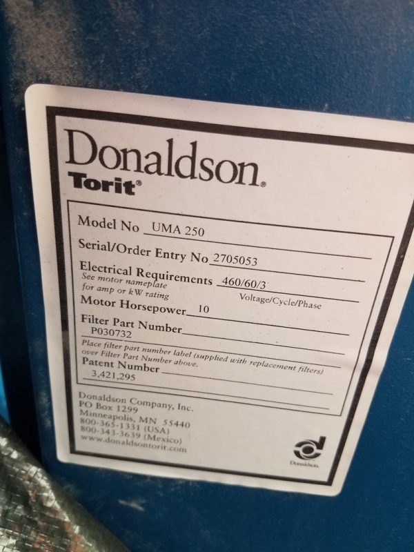 Donaldson Torit UMA 250 Model Plate